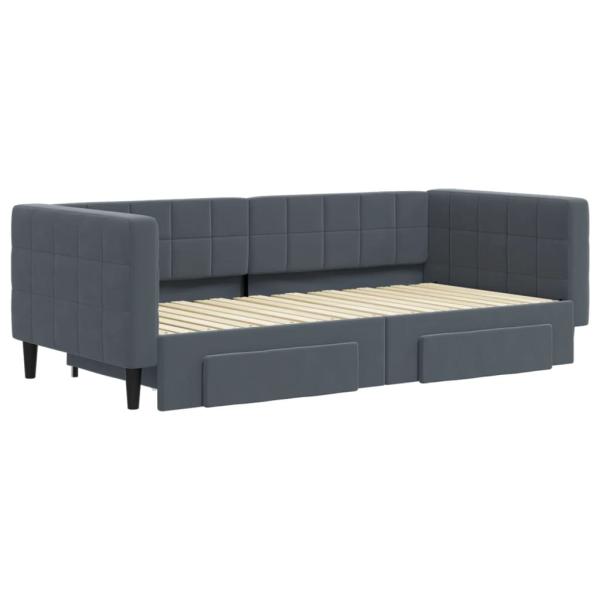 Tagesbett Ausziehbar mit Schubladen Dunkelgrau 90x190 cm Samt