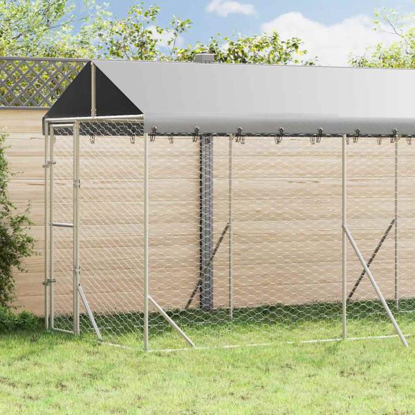 ARDEBO.de - Outdoor-Hundezwinger mit Dach Silbern 2x6x2,5m Verzinkter Stahl