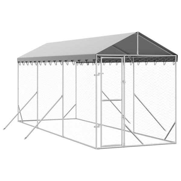 Outdoor-Hundezwinger mit Dach Silbern 2x6x2,5m Verzinkter Stahl