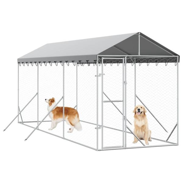 Outdoor-Hundezwinger mit Dach Silbern 2x6x2,5m Verzinkter Stahl
