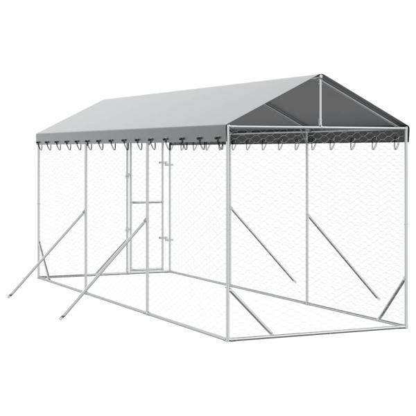 Outdoor-Hundezwinger mit Dach Silbern 2x6x2,5m Verzinkter Stahl