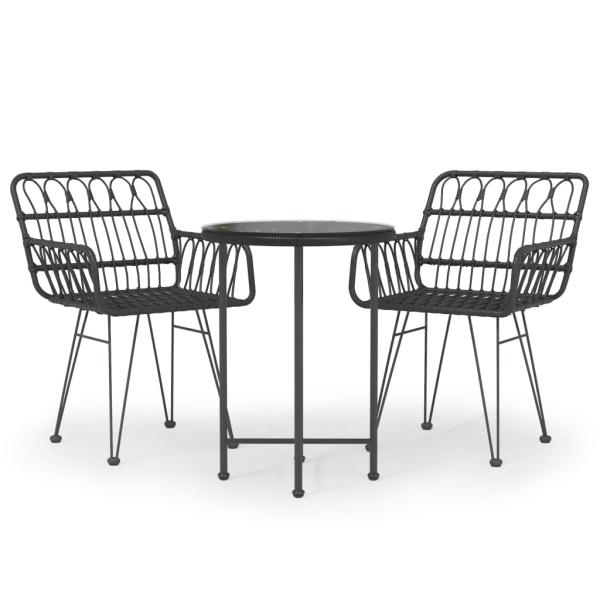 3-tlg. Garten-Essgruppe Schwarz Poly Rattan