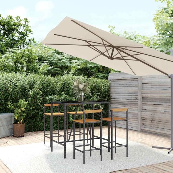 ARDEBO.de - 5-tlg. Gartenbar-Set Schwarz Poly Rattan & Massivholz Akazie