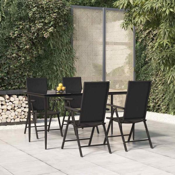 ARDEBO.de - 5-tlg. Garten-Essgruppe Schwarz Poly Rattan