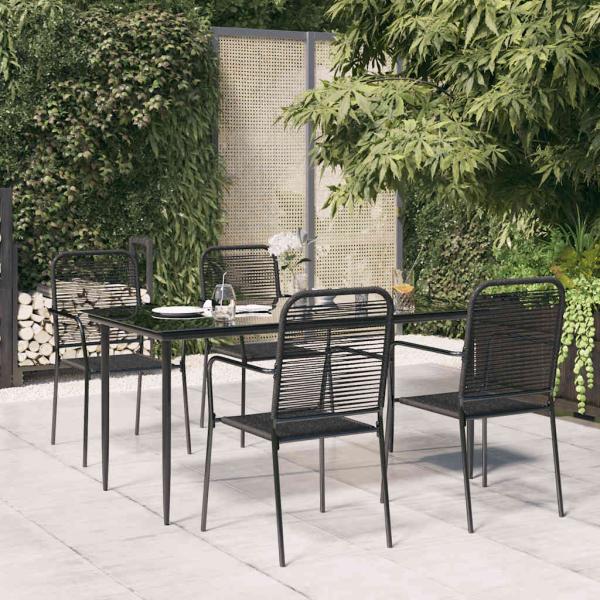 ARDEBO.de - 5-tlg. Garten-Essgruppe Schwarz Baumwollseil und Stahl