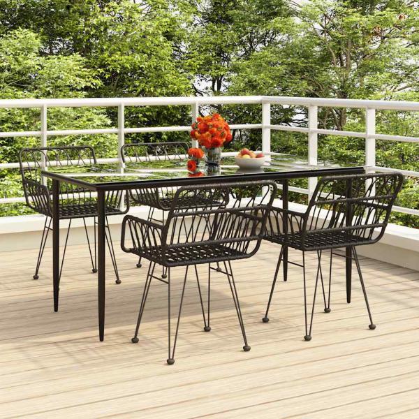 ARDEBO.de - 5-tlg. Garten-Essgruppe Schwarz Poly Rattan
