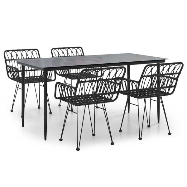 5-tlg. Garten-Essgruppe Schwarz Poly Rattan