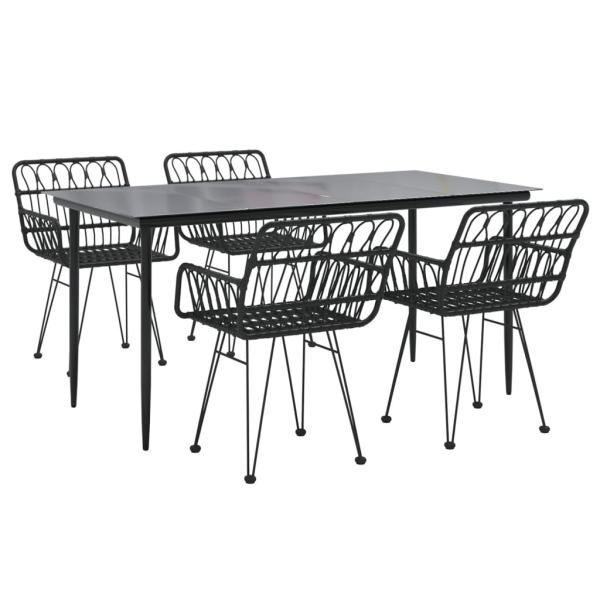 5-tlg. Garten-Essgruppe Schwarz Poly Rattan