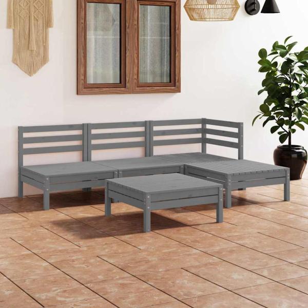 ARDEBO.de - 5-tlg. Garten-Lounge-Set Massivholz Kiefer Grau