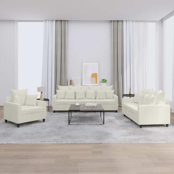 ARDEBO.de - 3-tlg. Sofagarnitur mit Kissen Creme Samt