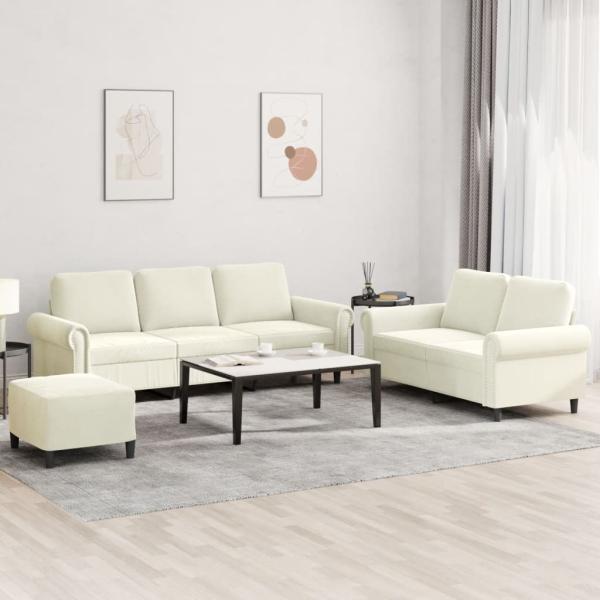 ARDEBO.de - 3-tlg. Sofagarnitur mit Kissen Creme Samt