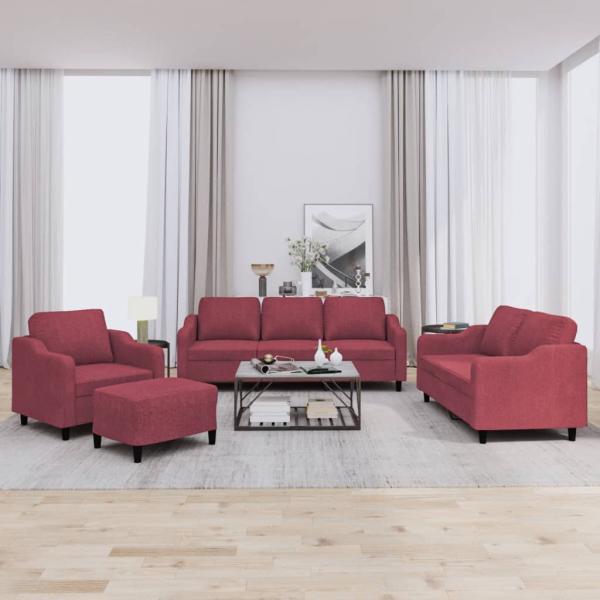 ARDEBO.de - 4-tlg. Sofagarnitur mit Kissen Weinrot Stoff