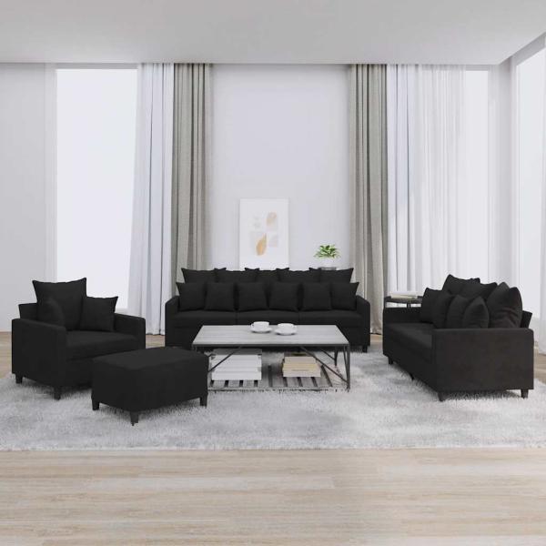 ARDEBO.de - 4-tlg. Sofagarnitur mit Kissen Schwarz Samt