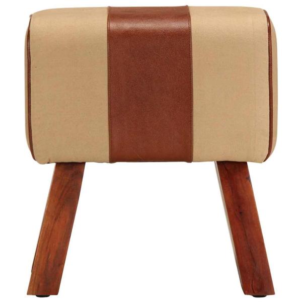 Sitzbank Turnbock-Design 38 cm Braun Echtleder Massivholz Mango