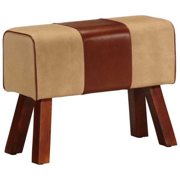 ARDEBO.de - Sitzbank Turnbock-Design 58 cm Braun Echtleder Massivholz Mango