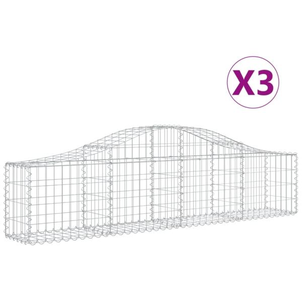 Gabionen mit Hochbogen 3 Stk. 200x30x40/60 cm Verzinktes Eisen