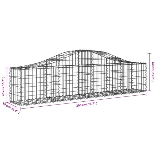 Gabionen mit Hochbogen 3 Stk. 200x30x40/60 cm Verzinktes Eisen