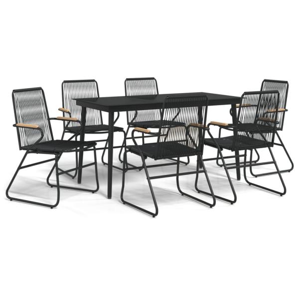 7-tlg. Garten-Essgruppe Schwarz PVC-Rattan