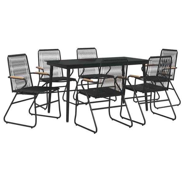 7-tlg. Garten-Essgruppe Schwarz PVC-Rattan