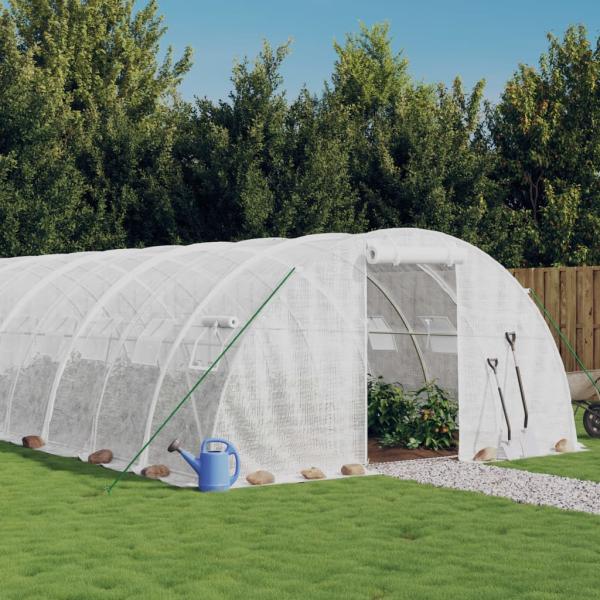 ARDEBO.de - Gewächshaus mit Stahlrahmen Weiß 64 m² 16x4x2 m