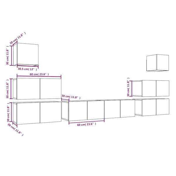 8-tlg. TV-Schrank-Set Räuchereiche Holzwerkstoff