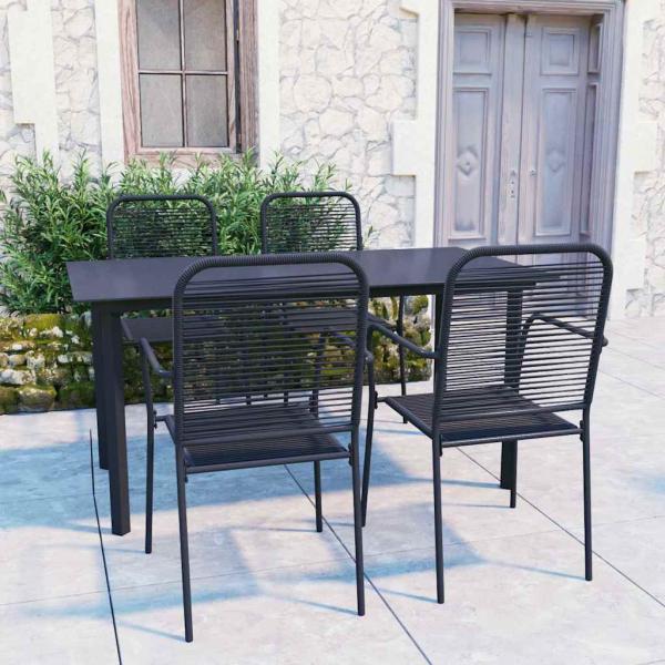 ARDEBO.de - 5-tlg. Garten-Essgruppe Schwarz Glas und Stahl