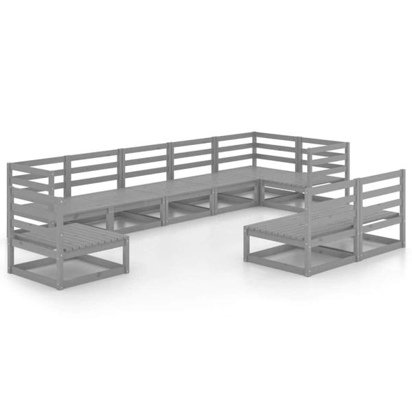 9-tlg. Garten-Lounge-Set Grau Kiefer Massivholz
