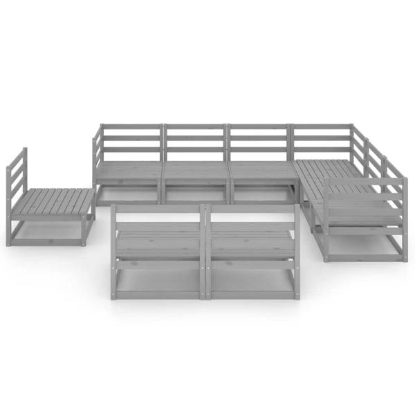 9-tlg. Garten-Lounge-Set Grau Kiefer Massivholz