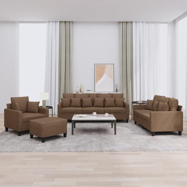 ARDEBO.de - 4-tlg. Sofagarnitur mit Kissen Braun Stoff