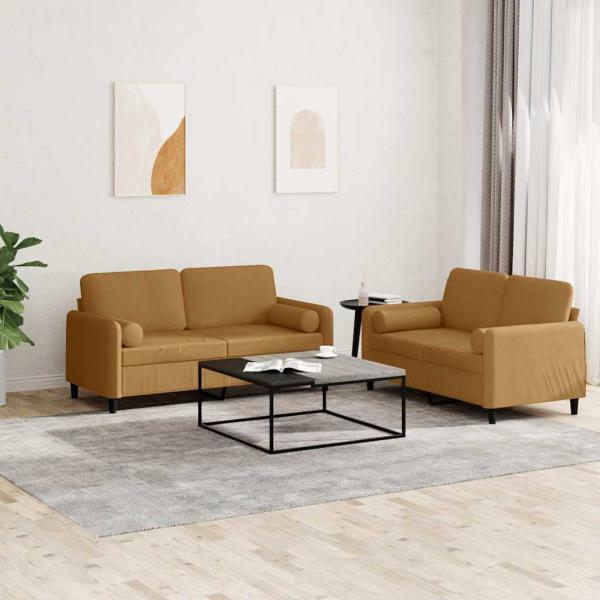 ARDEBO.de - 2-tlg. Sofagarnitur mit Kissen Braun Samt