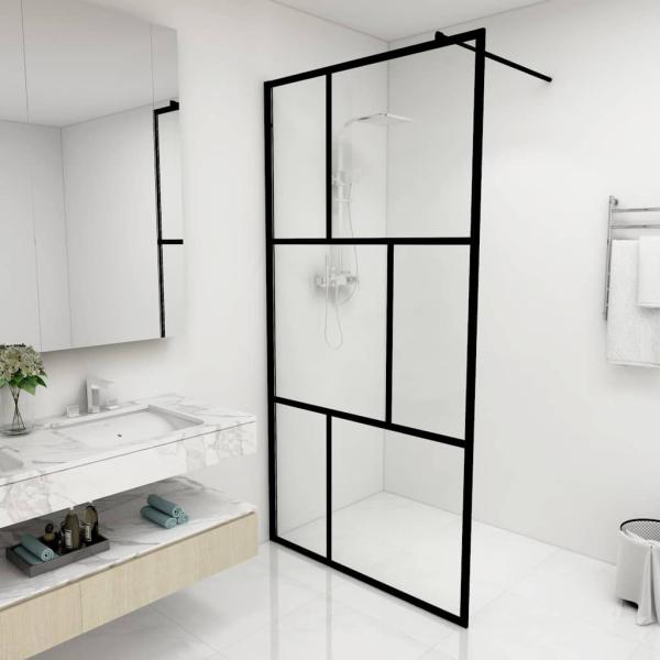 ARDEBO.de - Duschwand für Begehbare Duschen mit Hartglas Schwarz 100x195 cm