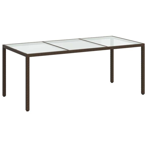 Gartentisch Braun 190x90x75 cm Gehärtetes Glas und Poly Rattan