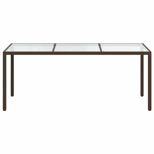 Gartentisch Braun 190x90x75 cm Gehärtetes Glas und Poly Rattan