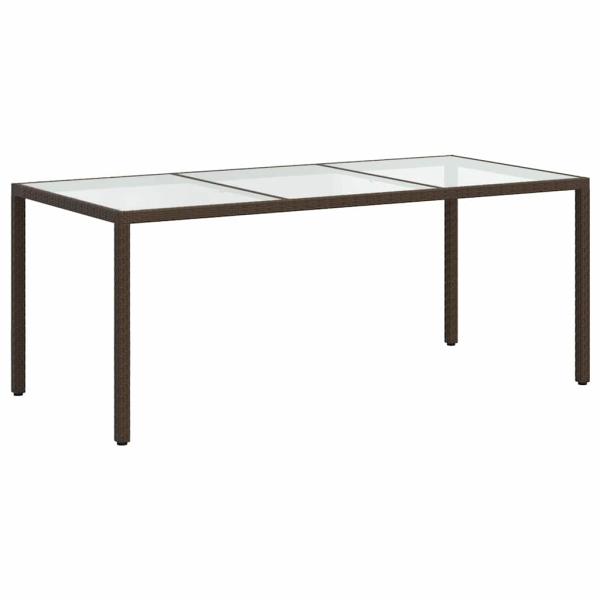 Gartentisch Braun 190x90x75 cm Gehärtetes Glas und Poly Rattan