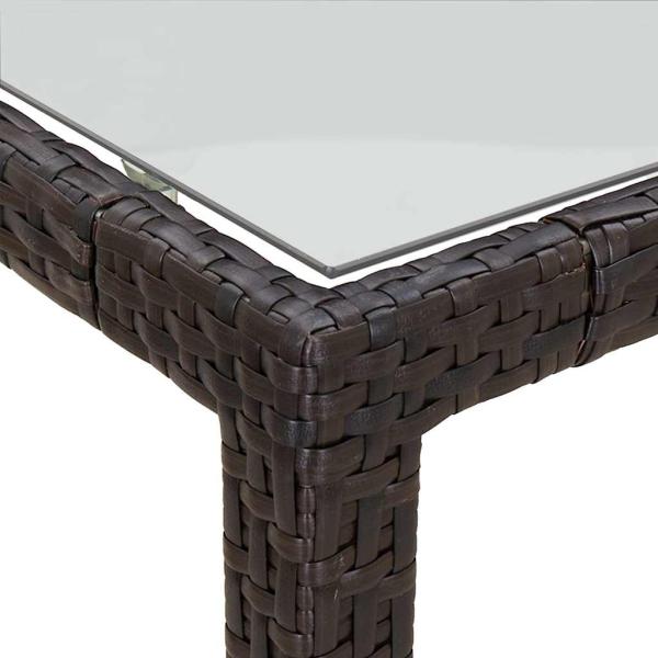 Gartentisch Braun 190x90x75 cm Gehärtetes Glas und Poly Rattan