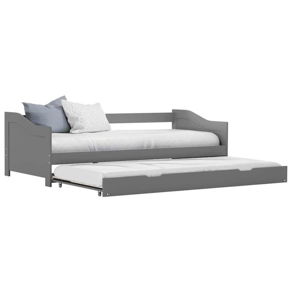 ARDEBO.de - Ausziehsofa Bettgestell Grau Kiefernholz 90×200 cm