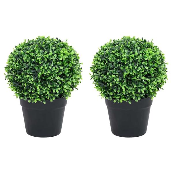 ARDEBO.de - Künstliche Buchsbäume 2 Stk. mit Topf Kugelform Grün 32 cm