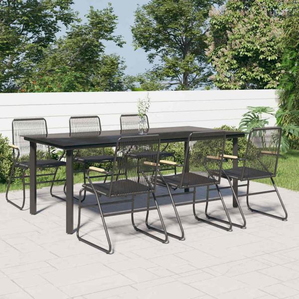 ARDEBO.de - 7-tlg. Garten-Essgruppe Schwarz PVC-Rattan