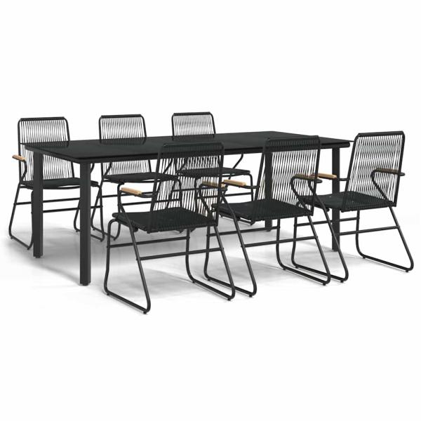 7-tlg. Garten-Essgruppe Schwarz PVC-Rattan