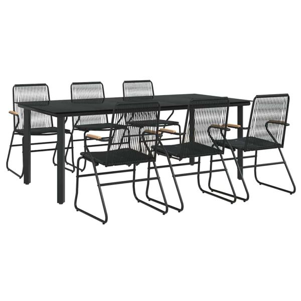 7-tlg. Garten-Essgruppe Schwarz PVC-Rattan