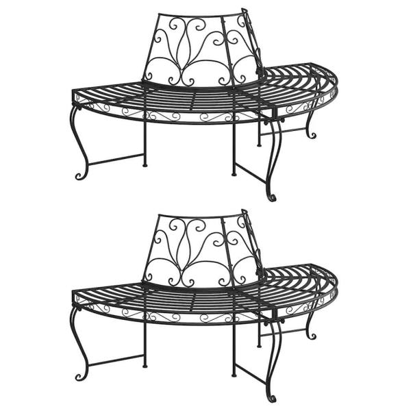 ARDEBO.de - Baumbänke Halbrund 2 Stk. Ø160 cm Schwarz Stahl