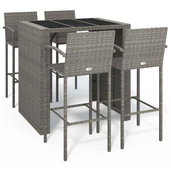 5-tlg. Gartenbar-Set Grau Poly Rattan