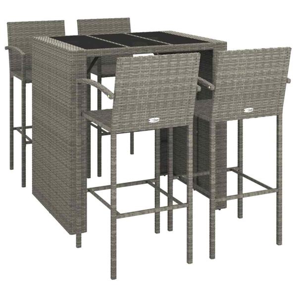 5-tlg. Gartenbar-Set Grau Poly Rattan