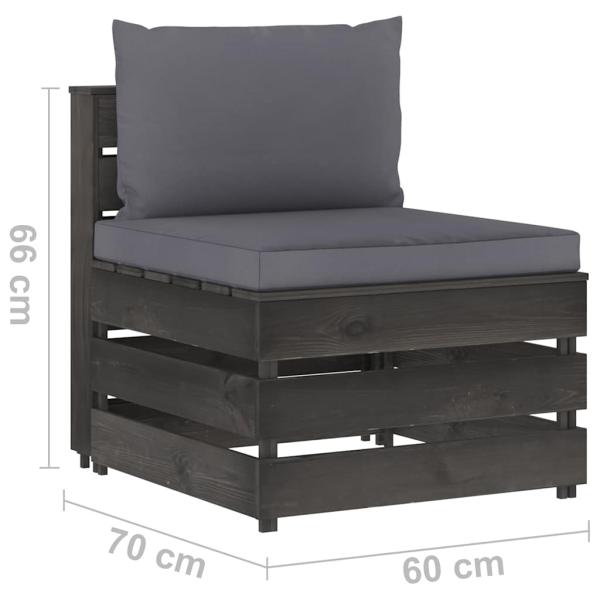 Modulares Mittelsofa mit Kissen Grau Imprägniertes Holz