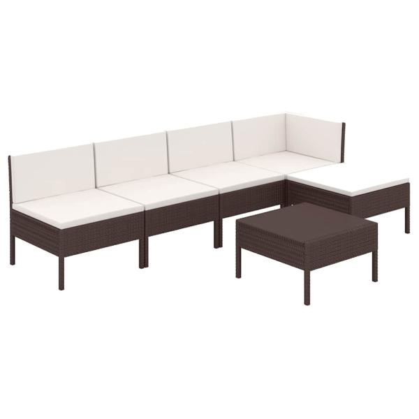 6-tlg. Garten-Lounge-Set mit Auflagen Poly Rattan Braun