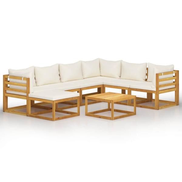 8-tlg. Garten-Lounge-Set mit Auflagen Creme Massivholz Akazie