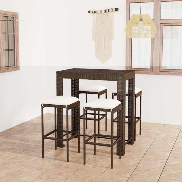 ARDEBO.de - 5-tlg. Gartenbar-Set mit Kissen Poly Rattan Braun