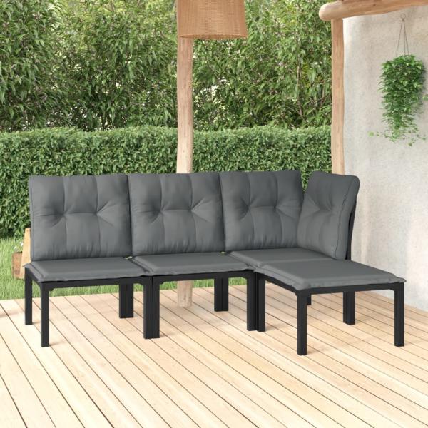 ARDEBO.de - 4-tlg. Garten-Lounge-Set Schwarz und Grau Poly Rattan