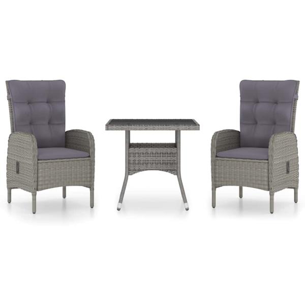 3-tlg. Garten-Essgruppe Poly Rattan und Glas Grau