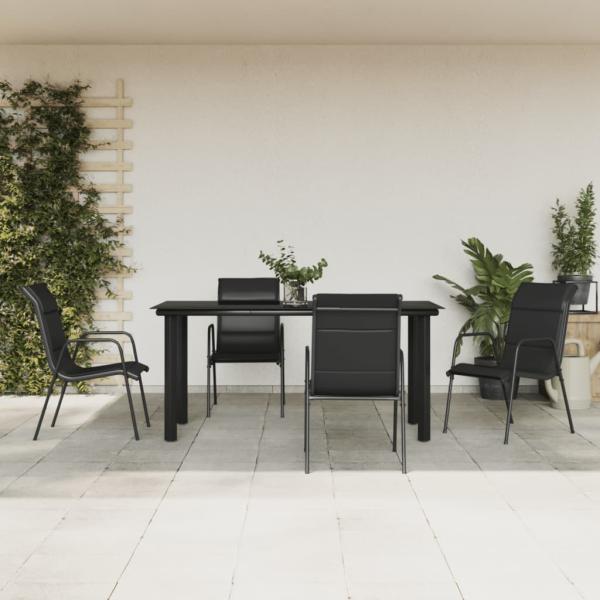 ARDEBO.de - 5-tlg. Garten-Essgruppe Schwarz Stahl und Textilene